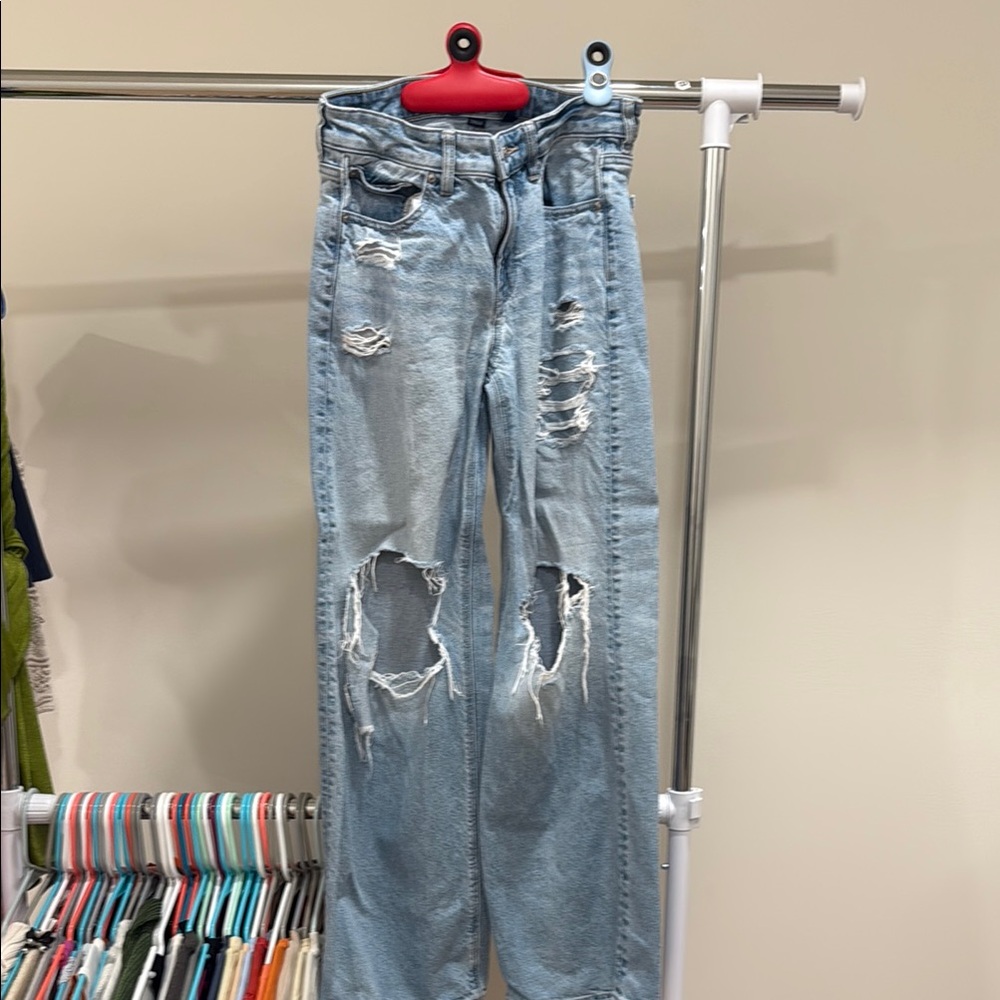 American Eagle Outfitters Light Blue Distressed Flare Jeans